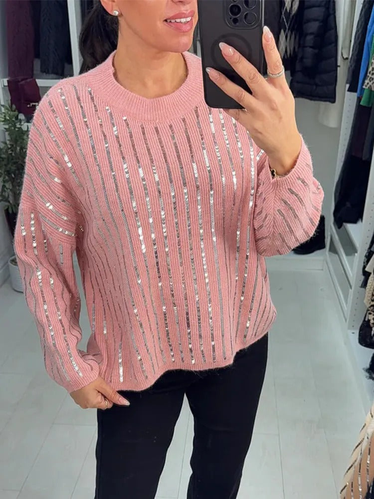 Golden Line Sequin Knit Sweater