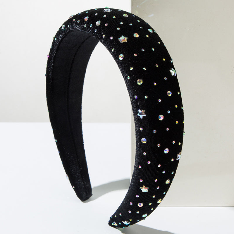 Vintage Velvet Inlaid with Colorful Rhinestones Headband