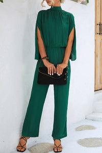 Solid Color Slit Back Lace Up Hollow Long Sleeve Jumpsuit