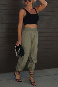 Let＊s Rewind Nylon Elastic Waist Pocketed Cargo Pants