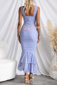 Solid Color High Waist Pleated Mermaid Dress