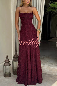 Francis Floral Burnout Jersey Fabric Cowl Neck Back Lace-up Maxi Dress