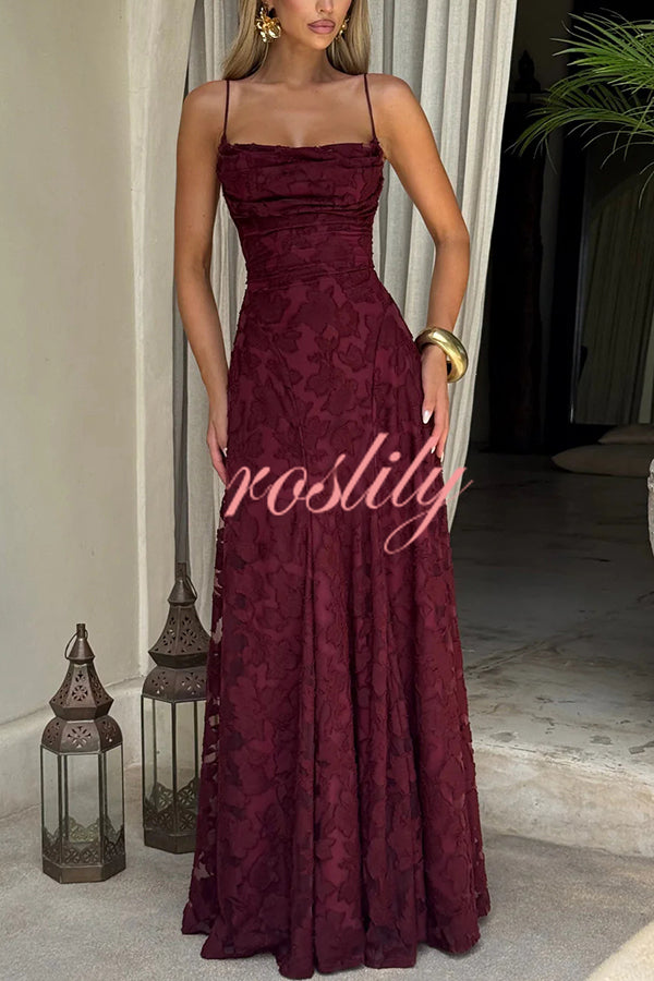 Francis Floral Burnout Jersey Fabric Cowl Neck Back Lace-up Maxi Dress