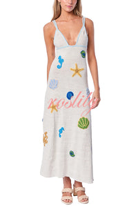 Beach Shell Printed Sling Vacation Style Loose Maxi Dress