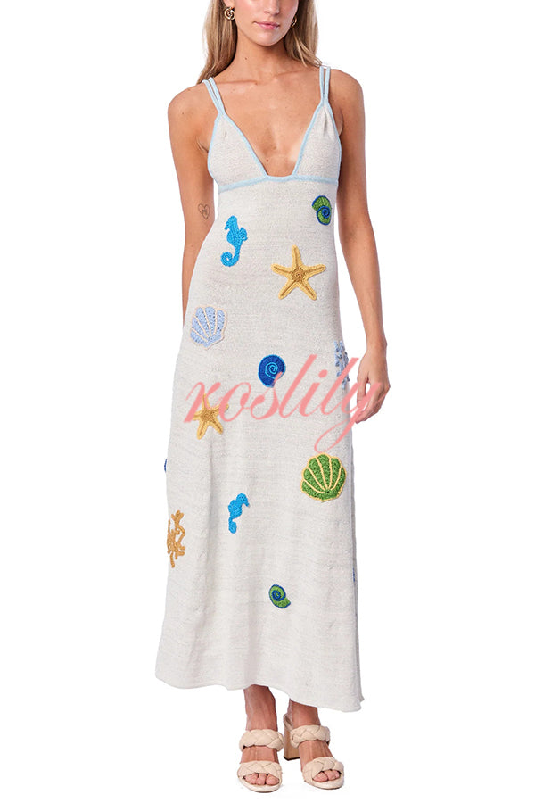 Beach Shell Printed Sling Vacation Style Loose Maxi Dress