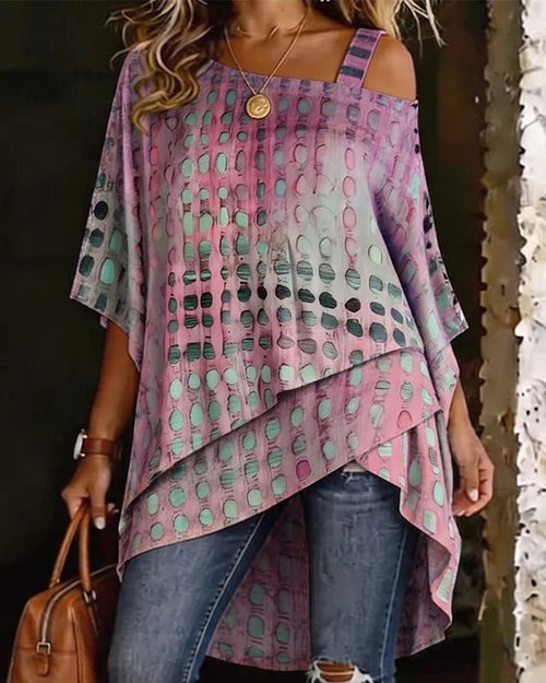 Boho Asymmetric Cold-Shoulder Tunic Top