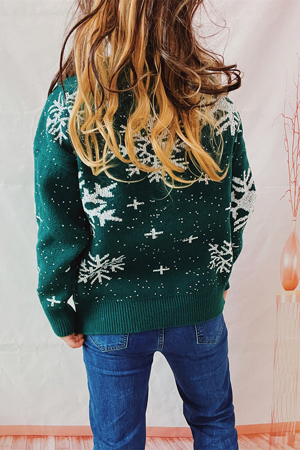 Christmas Pattern Knitted Crew Neck Long Sleeved Sweater