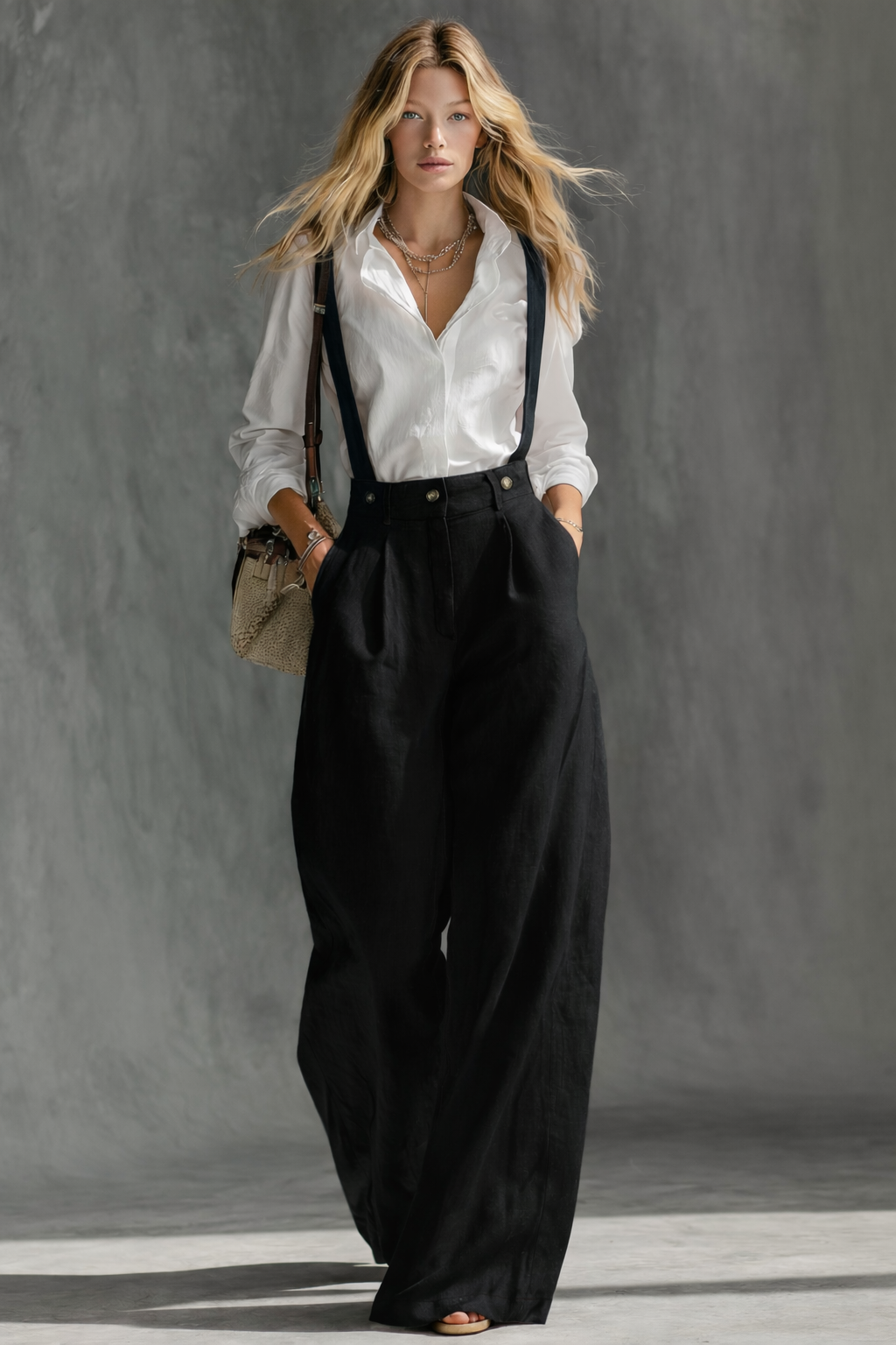 Elegant Vintage Versatile Cotton And Linen Wide-leg Pants Overalls