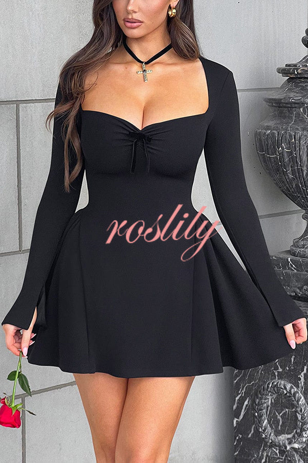 Paris Dream Sweetheart Knotted Neck Long Sleeve Stretch Mini Dress