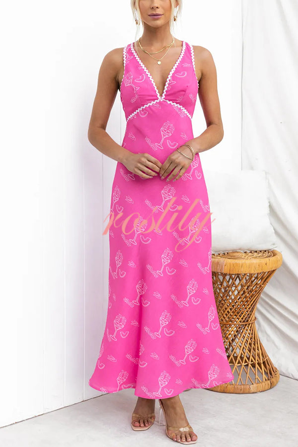 Unique Holiday Print Sleeveless V-neck Slim Fit Maxi Dress