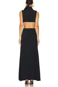 Avery High Neck Metal Decoration Cutout Waist Maxi Dress
