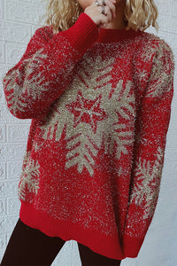 Christmas Pattern Knitted Crew Neck Long Sleeved Sweater