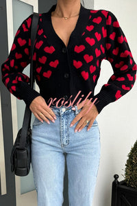 Cute Heart V-neck Long Sleeve Casual Knitted Cardigan