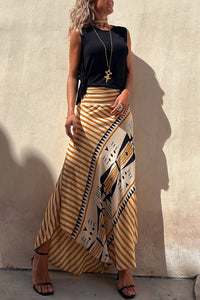 Eva Satin Geometric Print Elastic Waist Maxi Skirt