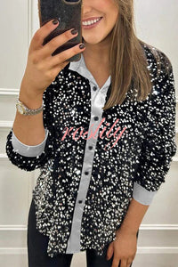 Fashion Velvet Sequined Loose Casual Long-sleeved Shirt