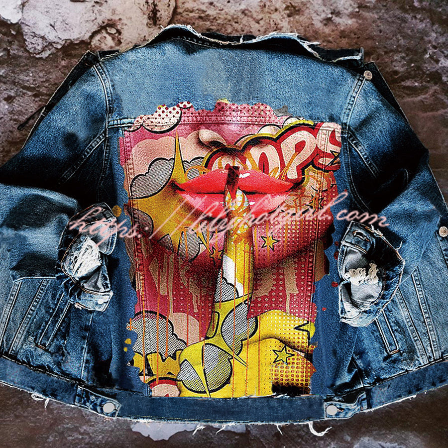 Halloween Print Long Sleeve Denim Jacket