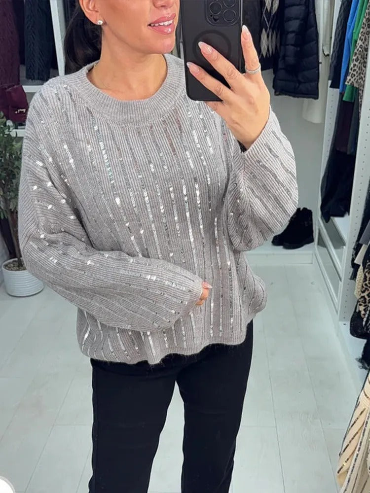 Golden Line Sequin Knit Sweater