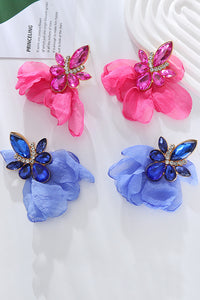 Fashionable Fabric Flower Super Sparkling Color Diamond Earrings