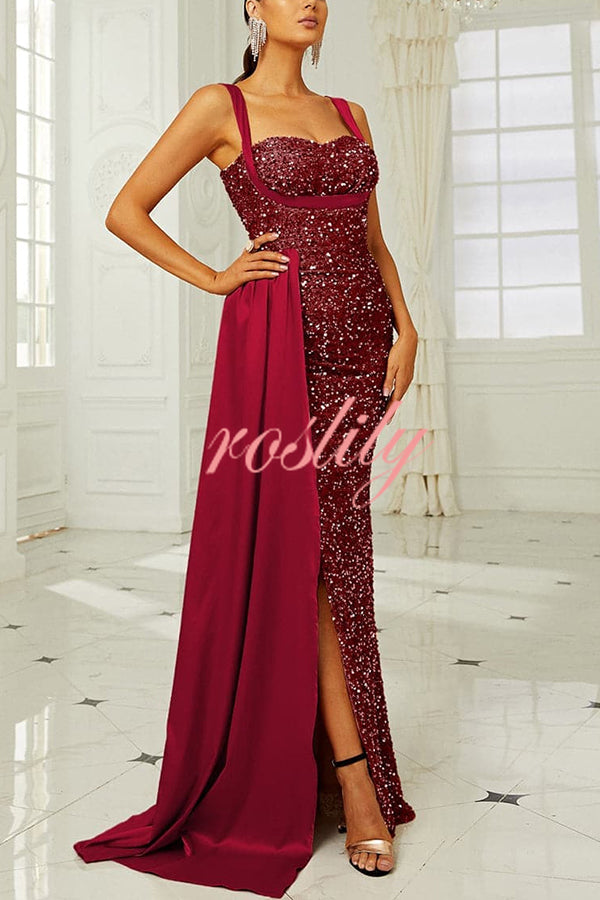 Banquet Sequined Backless Strappy Fishtail Maxi Dress