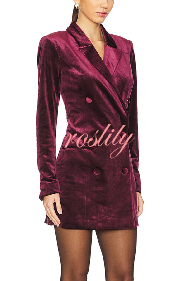 Holiday Soiree Solid Color Velvet Lapel Long Sleeve Blazer Mini Dress