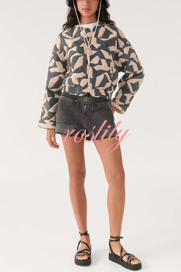 Chrissa Unique Printed Casual Long Sleeve Pocket Cotton Jacket