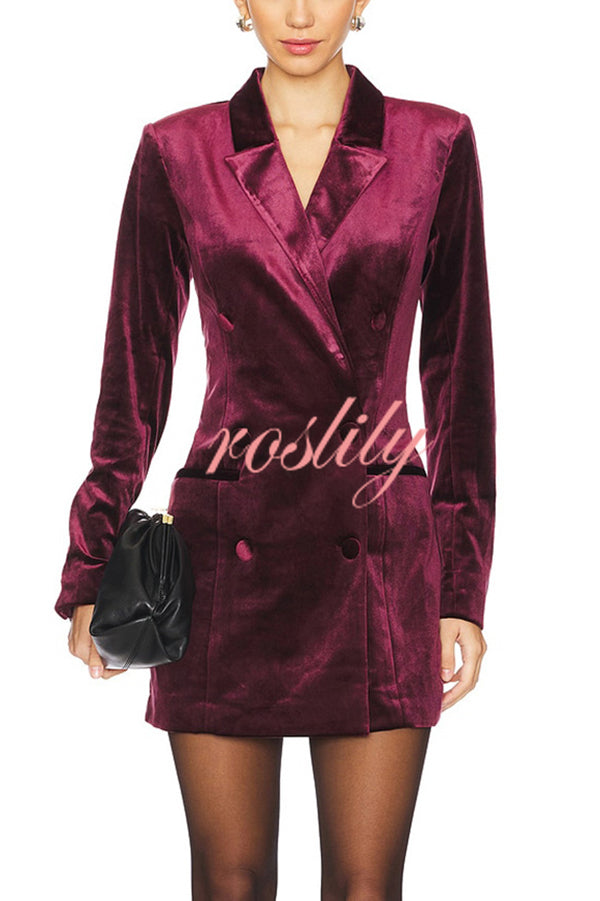 Holiday Soiree Solid Color Velvet Lapel Long Sleeve Blazer Mini Dress