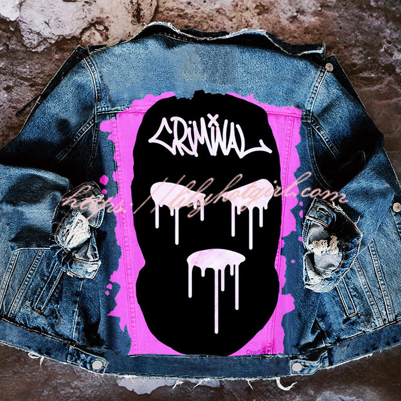 Halloween Print Long Sleeve Denim Jacket