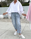 Oversized Ruffled V-Neck Blouse