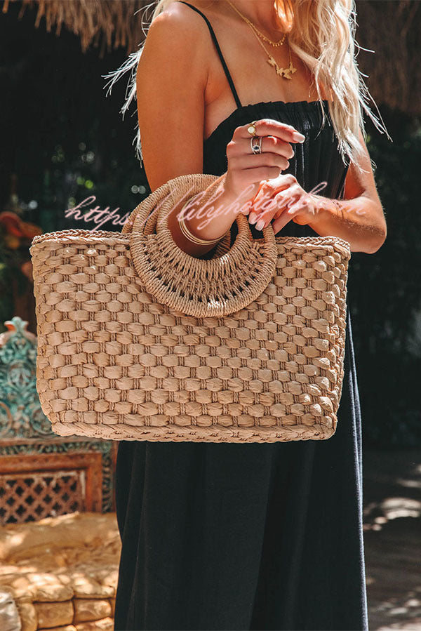 Vintage Square Handwoven Beach Straw Bag