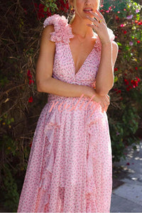 Wedding Dreams Chiffon Printed Flutter Sleeve Cutout Back Lace-up Maxi Dress
