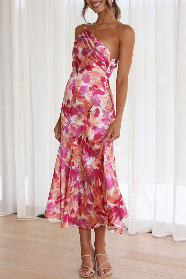 Buy Myself Flowers Floral One Shoulder Midi Dress