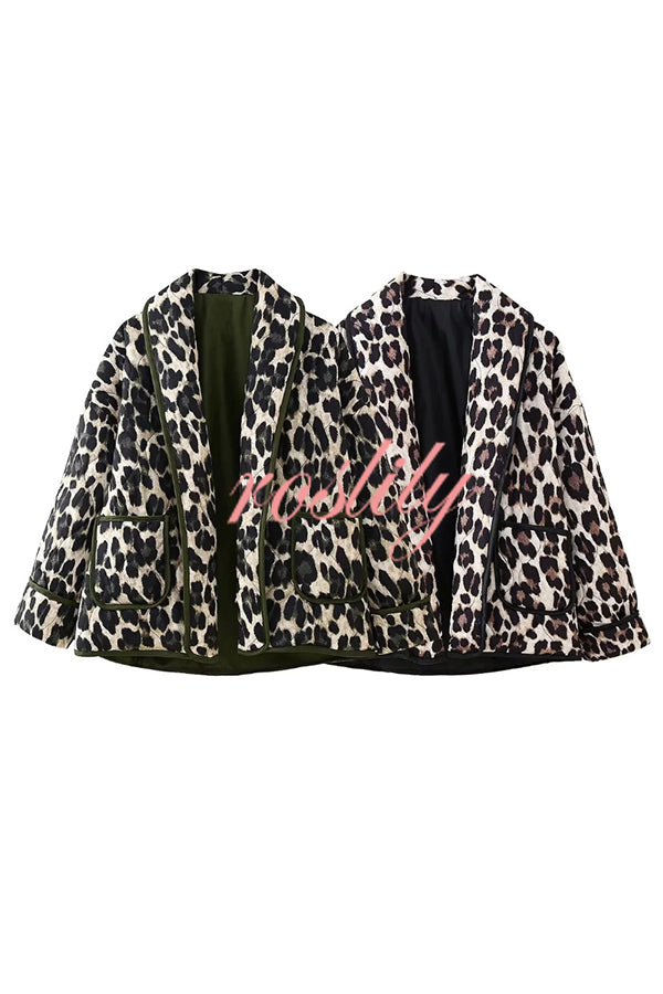 Leopard Print Loose Lapel Pocket Jacket