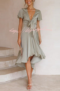 Sunny Daze Butterfly Sleeves Satin Party/ Wedding Dress