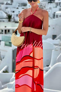 Vacay Happy Hour Printed Halter Backless A-line Maxi Dress