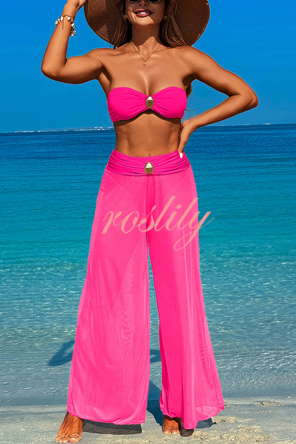 Solid Color Loose Metal Buckle Beach Pants