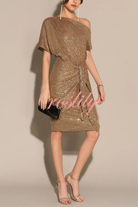 Solid Sequined Elegant Strappy Mini Dress