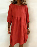 Solid Color Three-Quarter Sleeve Loose Dress