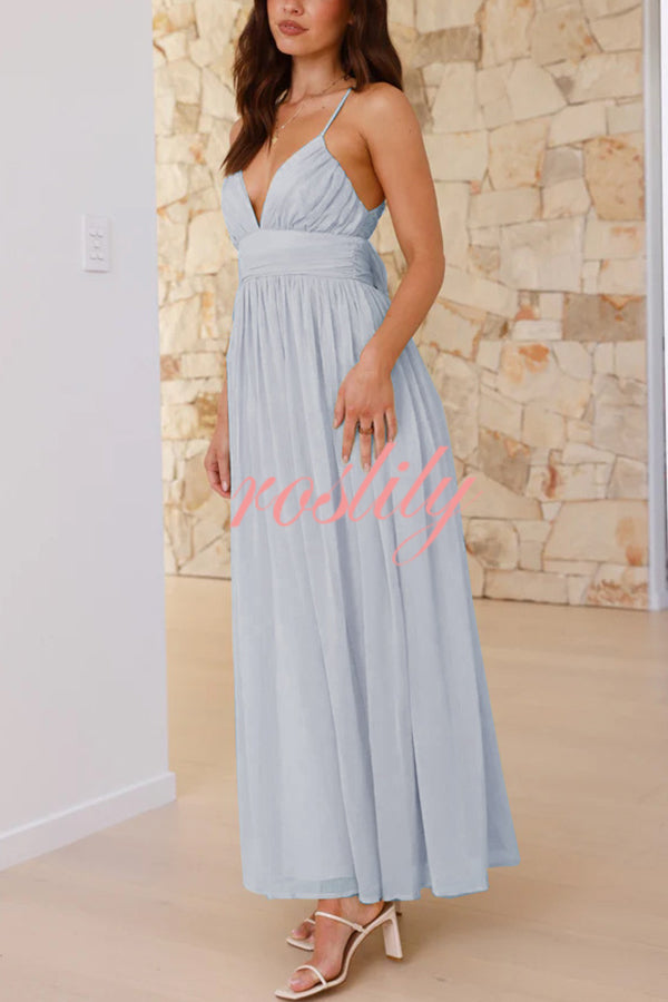 Solid Color Sexy Suspender Backless Lace-up Slim Maxi Dress