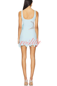 Beachside Dreams Starfish Sequin Wave Hem Stretch Tank Mini Dress