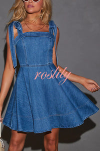 Stylish Lace-up Backless Stretch-fitting Denim Mini Dress