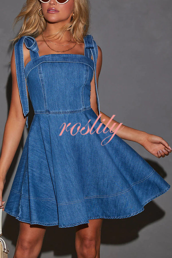 Stylish Lace-up Backless Stretch-fitting Denim Mini Dress