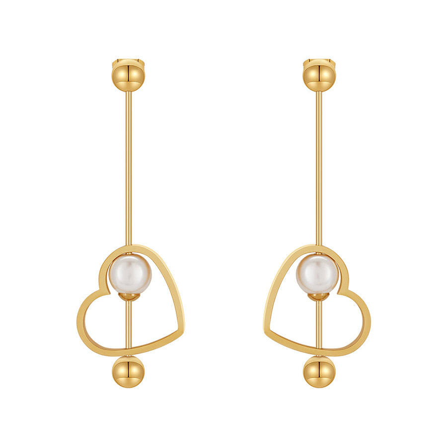 18K Gold Titanium Steel Heart-shaped Peach Heart Pearl Earrings