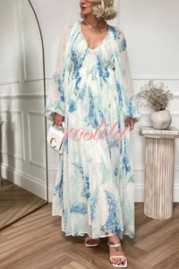 Headed To The Ocean Chiffon Floral Drawstring Waist Maxi Dresses