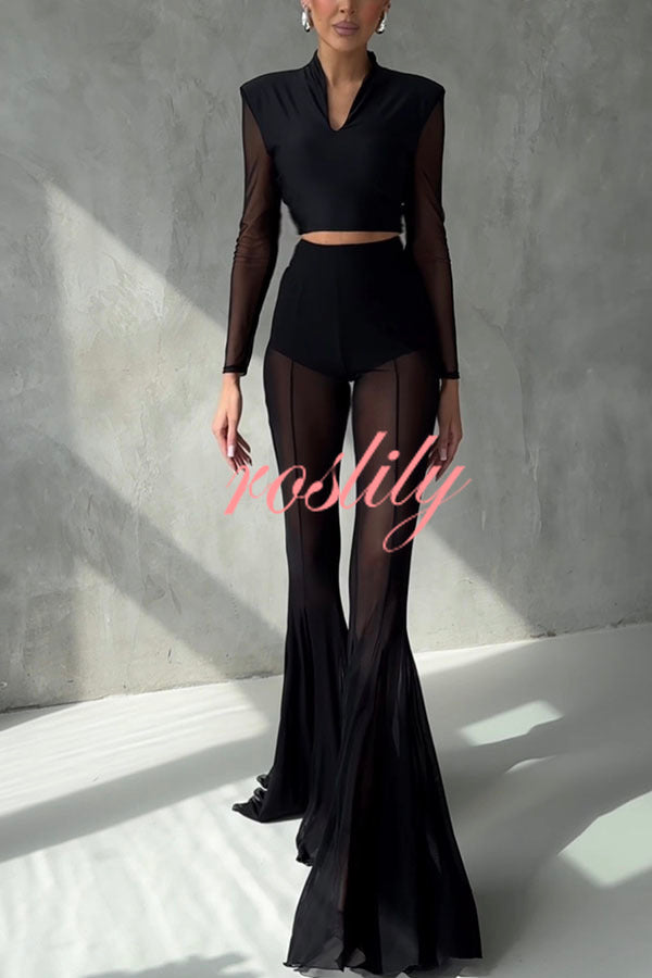 Deep Chic Mesh High Rise Elastic Waist Fishtail Stretch Pants