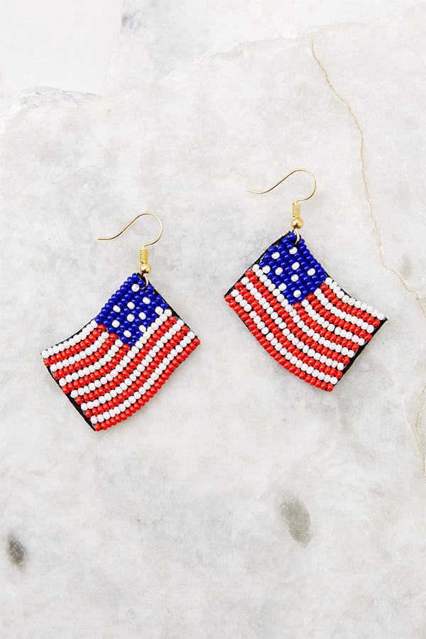 Stars and Bars Red Beaded Earrings