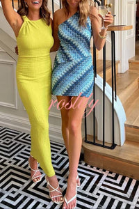 Darla Knit Wave Unique Print One Shoulder Top and Stretch Mini Skirt Set