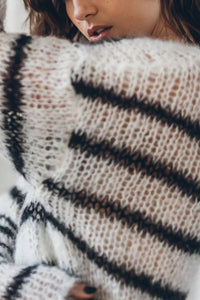 Time for Warmer Layers Fluffy Stripes Relaxed Knit Sweater