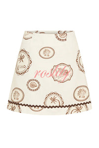 Resort Style Print Lapel Short Sleeve Shirt and Casual Mini Skirt Set