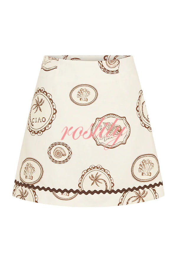 Resort Style Print Lapel Short Sleeve Shirt and Casual Mini Skirt Set