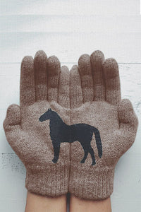 Printed Knitted Gloves Short Thickened Warm Finger Gloves-Dark Horse